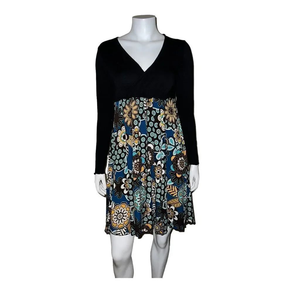 Hand Jive Womens Stretchy Dress Black Floral Handmade in USA Fort Wayne XS NWT